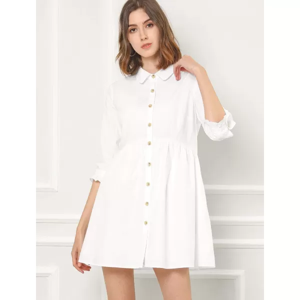 Allegra K Women's Casual Shirt Dress Ruched 3/4 Sleeve Button Up Mini Dresses