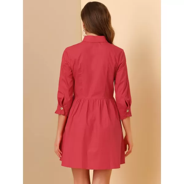 Allegra K Women's Casual Shirt Dress Ruched 3/4 Sleeve Button Up Mini Dresses