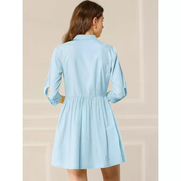 Allegra K Women's Casual Shirt Dress Ruched 3/4 Sleeve Button Up Mini Dresses