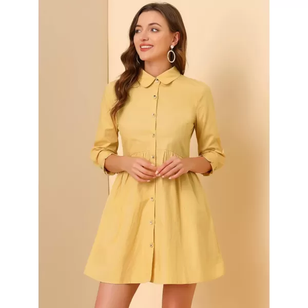 Allegra K Women's Casual Shirt Dress Ruched 3/4 Sleeve Button Up Mini Dresses