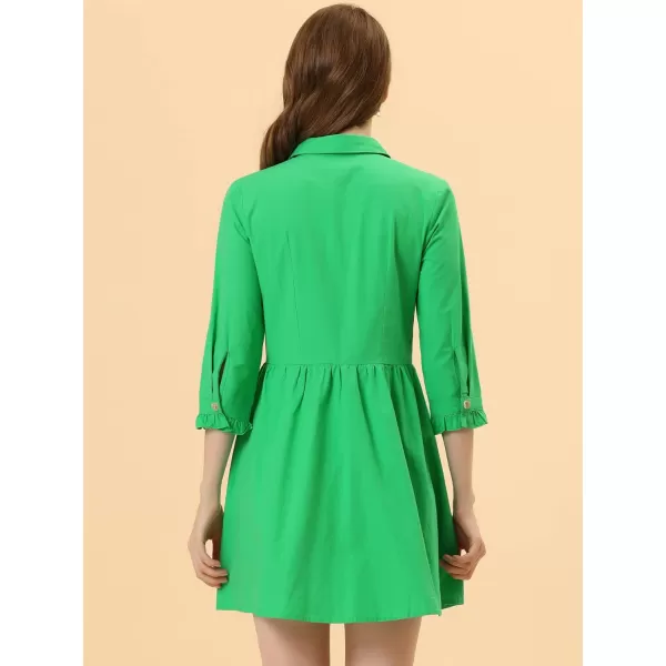 Allegra K Women's Casual Shirt Dress Ruched 3/4 Sleeve Button Up Mini Dresses