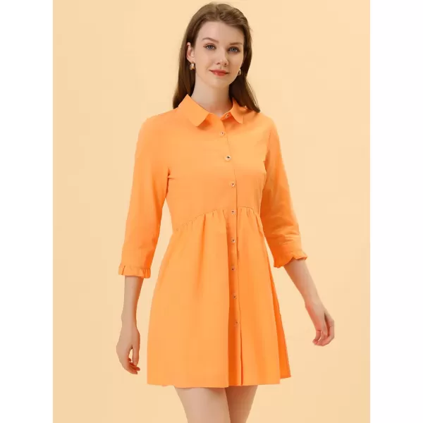 Allegra K Women's Casual Shirt Dress Ruched 3/4 Sleeve Button Up Mini Dresses