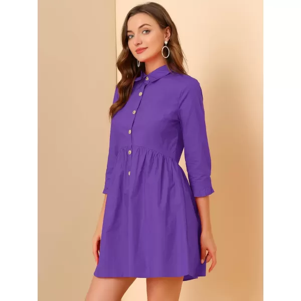 Allegra K Women's Casual Shirt Dress Ruched 3/4 Sleeve Button Up Mini Dresses