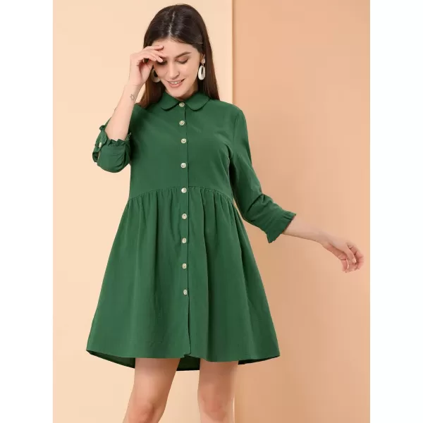 Allegra K Women's Casual Shirt Dress Ruched 3/4 Sleeve Button Up Mini Dresses