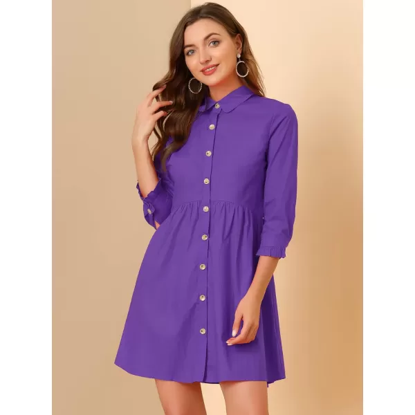 Allegra K Women's Casual Shirt Dress Ruched 3/4 Sleeve Button Up Mini Dresses