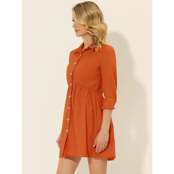 Allegra K Women's Casual Shirt Dress Ruched 3/4 Sleeve Button Up Mini Dresses