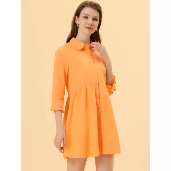 Allegra K Women's Casual Shirt Dress Ruched 3/4 Sleeve Button Up Mini Dresses