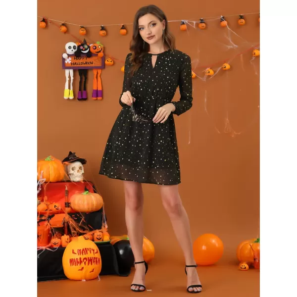 Allegra K Women's Choker V Neck Gilding Metallic Star Halloween Party Flared A-Line Dress