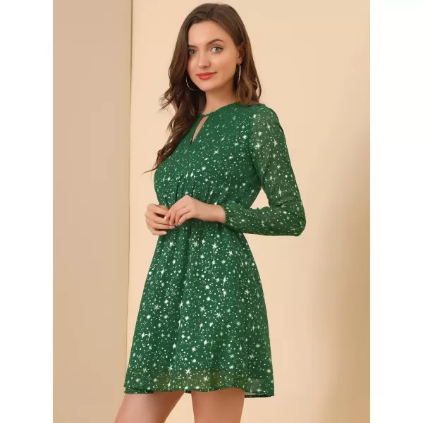 Allegra K Women's Choker V Neck Gilding Metallic Star Halloween Party Flared A-Line Dress
