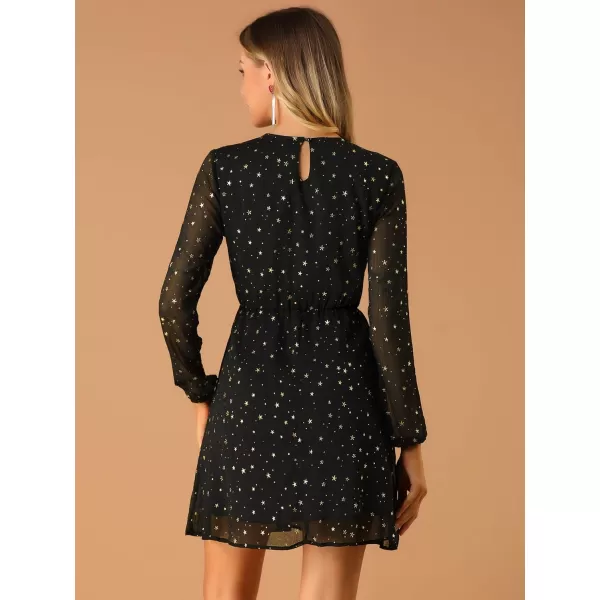 Allegra K Women's Choker V Neck Gilding Metallic Star Halloween Party Flared A-Line Dress