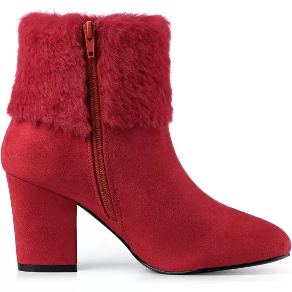 Allegra K Women's Christmas Faux Fur Chunky Heel Ankle Boots