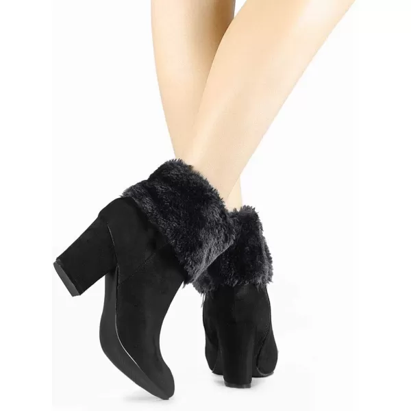 Allegra K Women's Christmas Faux Fur Chunky Heel Ankle Boots