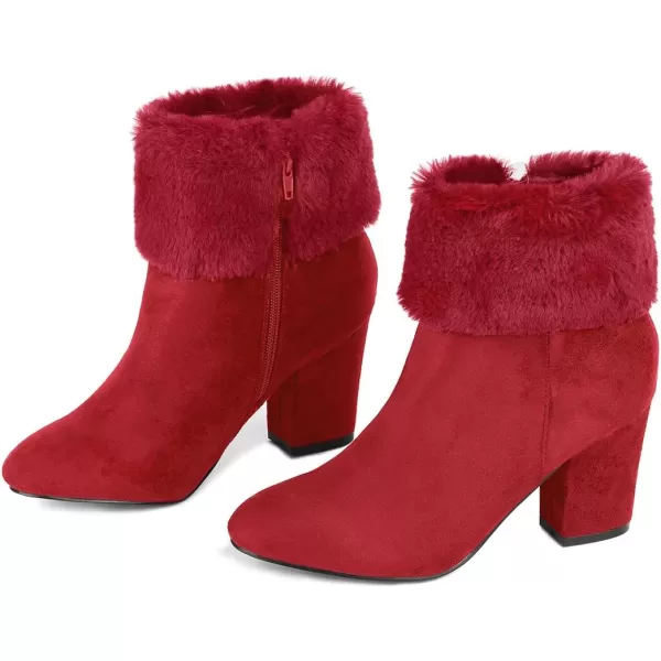 Allegra K Women's Christmas Faux Fur Chunky Heel Ankle Boots