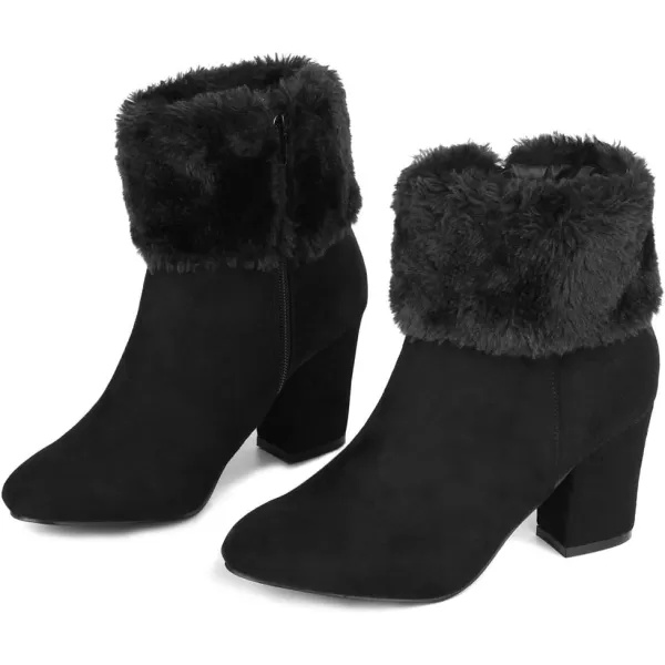 Allegra K Women's Christmas Faux Fur Chunky Heel Ankle Boots