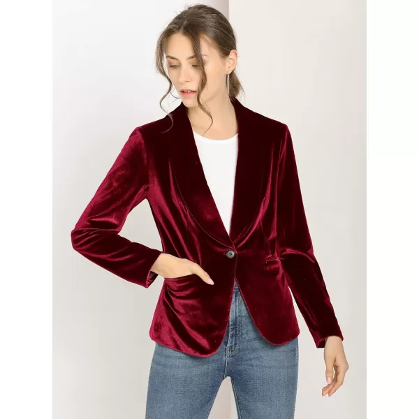 Allegra K Women's Christmas Office Coat Solid Shawl Collar 1 Button Velvet Blazer