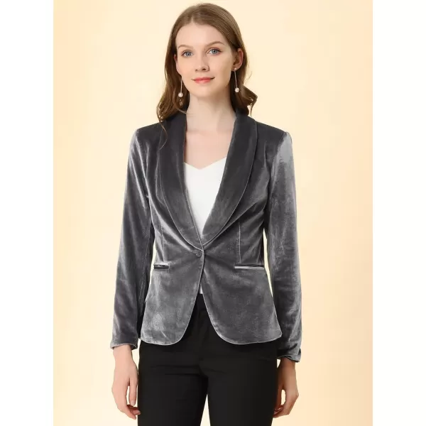 Allegra K Women's Christmas Office Coat Solid Shawl Collar 1 Button Velvet Blazer