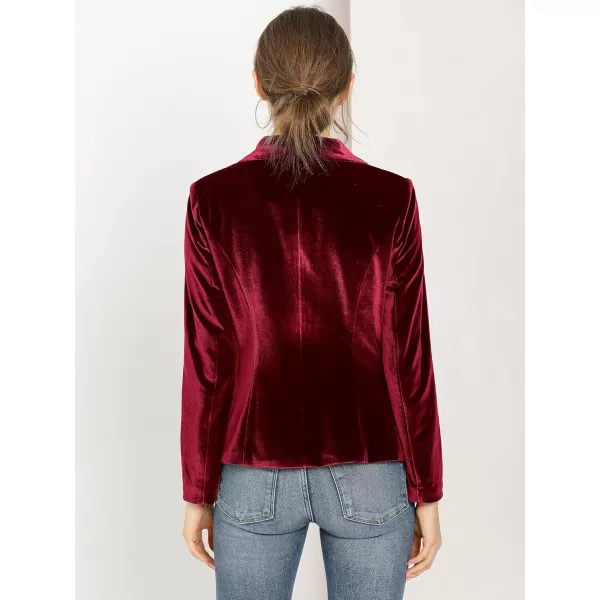 Allegra K Women's Christmas Office Coat Solid Shawl Collar 1 Button Velvet Blazer