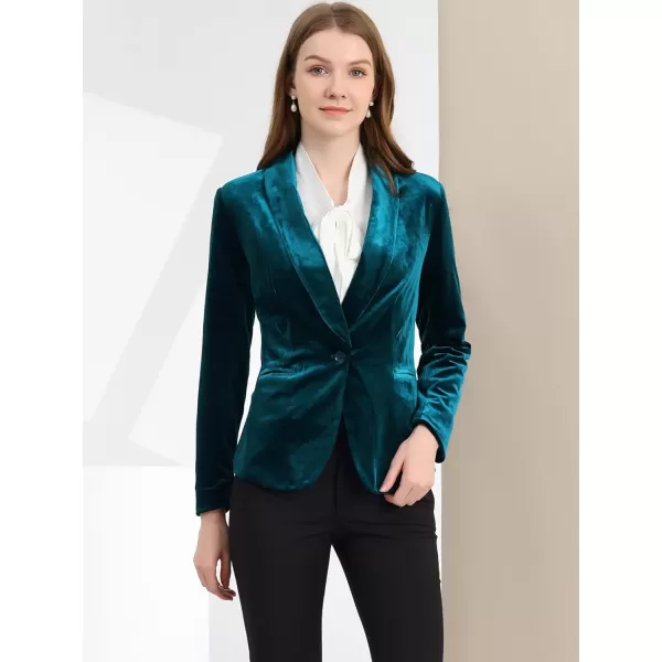 Allegra K Women's Christmas Office Coat Solid Shawl Collar 1 Button Velvet Blazer