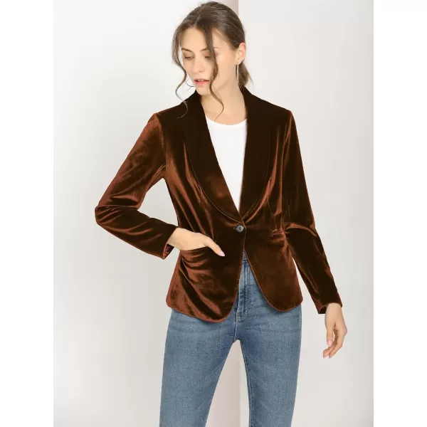 Allegra K Women's Christmas Office Coat Solid Shawl Collar 1 Button Velvet Blazer