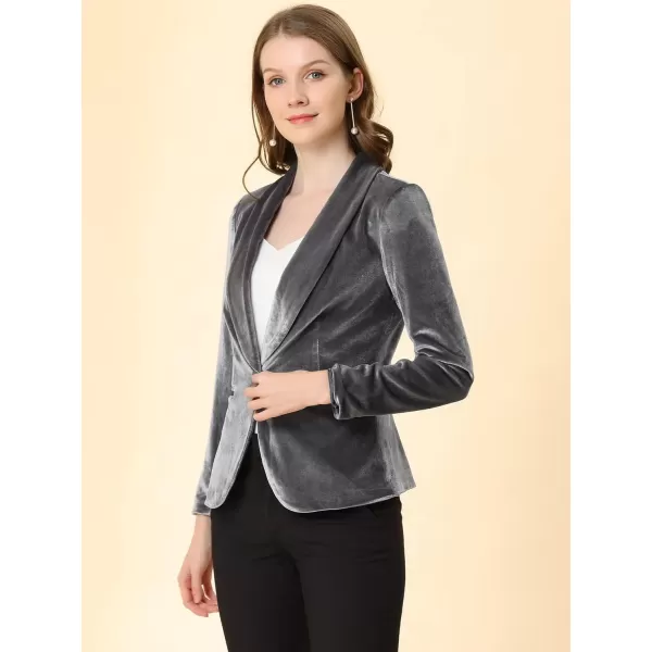 Allegra K Women's Christmas Office Coat Solid Shawl Collar 1 Button Velvet Blazer