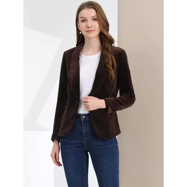 Allegra K Women's Christmas Office Coat Solid Shawl Collar 1 Button Velvet Blazer