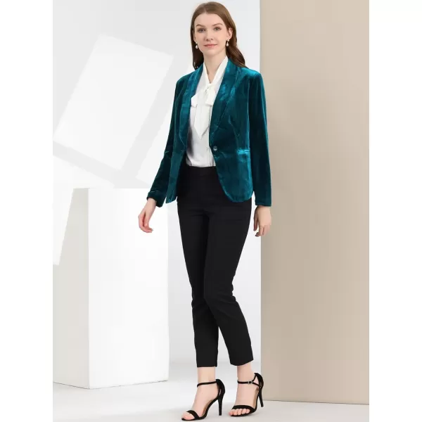 Allegra K Women's Christmas Office Coat Solid Shawl Collar 1 Button Velvet Blazer