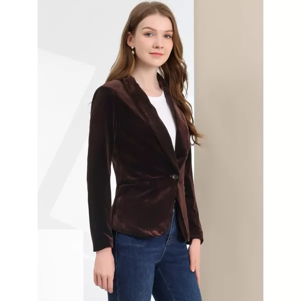 Allegra K Women's Christmas Office Coat Solid Shawl Collar 1 Button Velvet Blazer