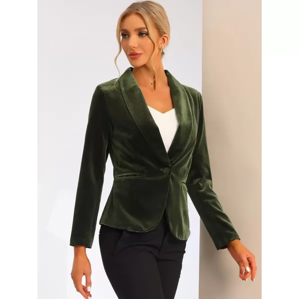 Allegra K Women's Christmas Office Coat Solid Shawl Collar 1 Button Velvet Blazer