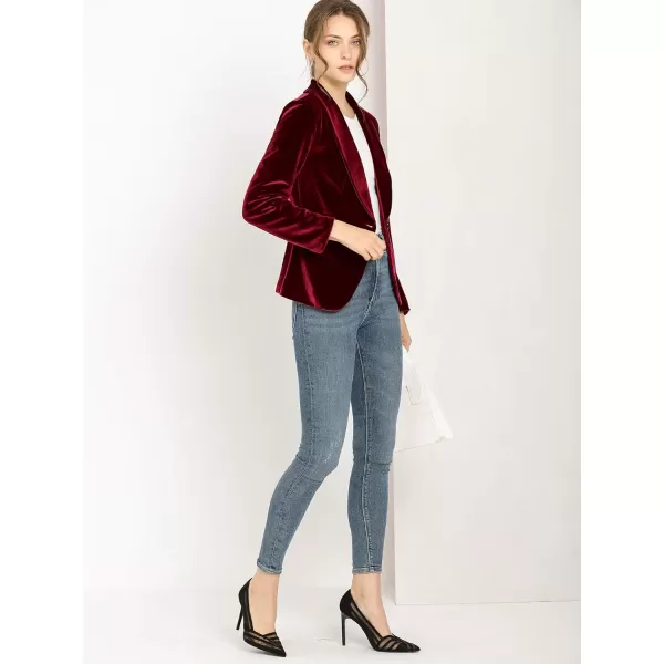 Allegra K Women's Christmas Office Coat Solid Shawl Collar 1 Button Velvet Blazer