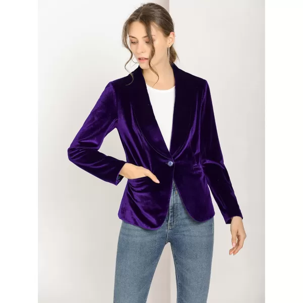 Allegra K Women's Christmas Office Coat Solid Shawl Collar 1 Button Velvet Blazer