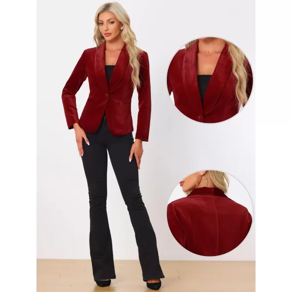 Allegra K Women's Christmas Office Coat Solid Shawl Collar 1 Button Velvet Blazer