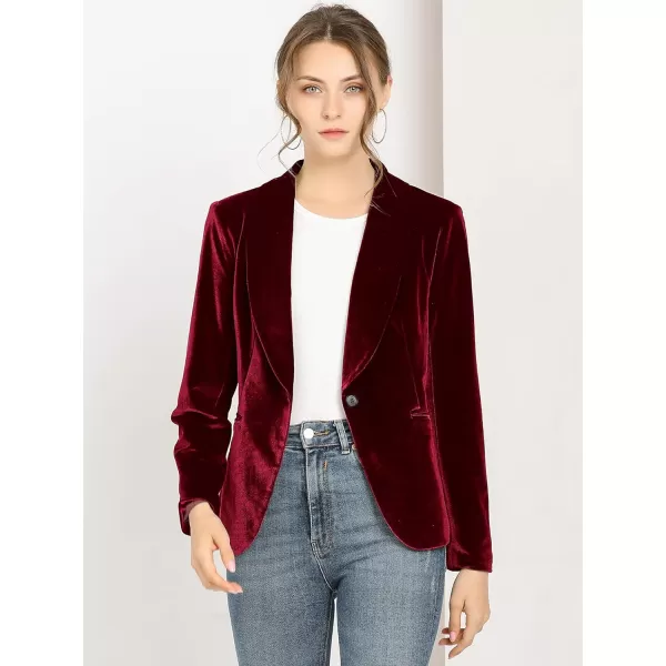 Allegra K Women's Christmas Office Coat Solid Shawl Collar 1 Button Velvet Blazer