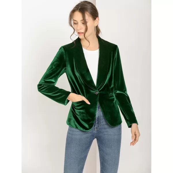 Allegra K Women's Christmas Office Coat Solid Shawl Collar 1 Button Velvet Blazer