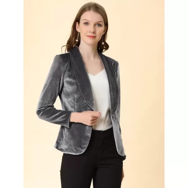 Allegra K Women's Christmas Office Coat Solid Shawl Collar 1 Button Velvet Blazer