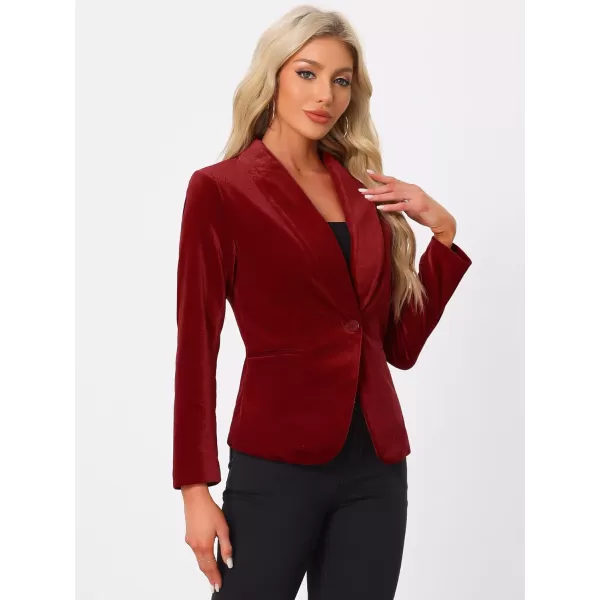 Allegra K Women's Christmas Office Coat Solid Shawl Collar 1 Button Velvet Blazer