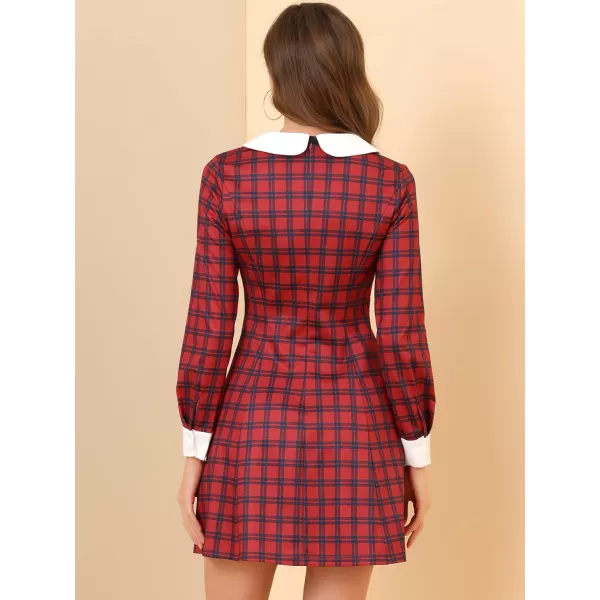 Allegra K Women's Christmas Peter Pan Collar Fit and Flare Mini Plaid Tartan Dress