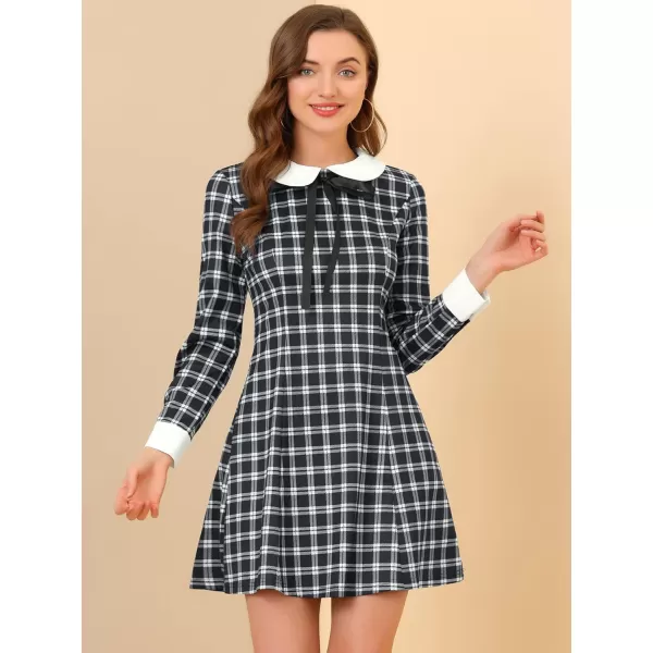 Allegra K Women's Christmas Peter Pan Collar Fit and Flare Mini Plaid Tartan Dress