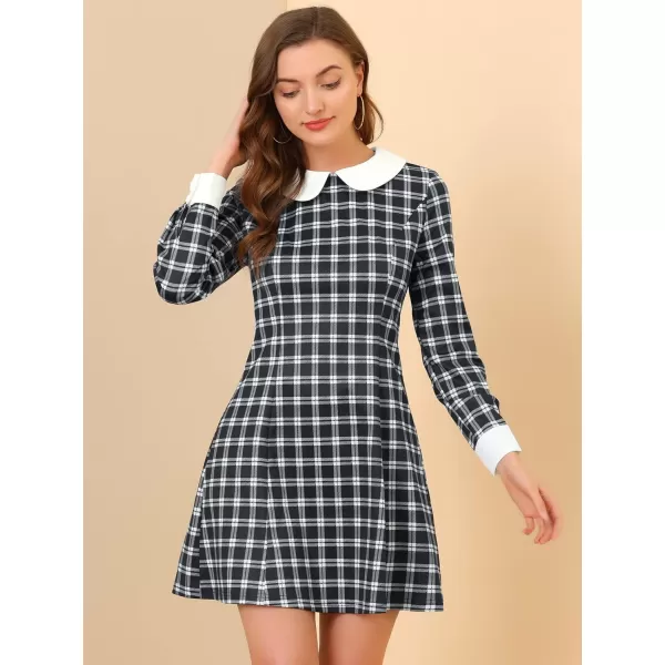 Allegra K Women's Christmas Peter Pan Collar Fit and Flare Mini Plaid Tartan Dress