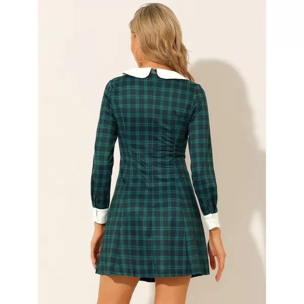 Allegra K Women's Christmas Peter Pan Collar Fit and Flare Mini Plaid Tartan Dress