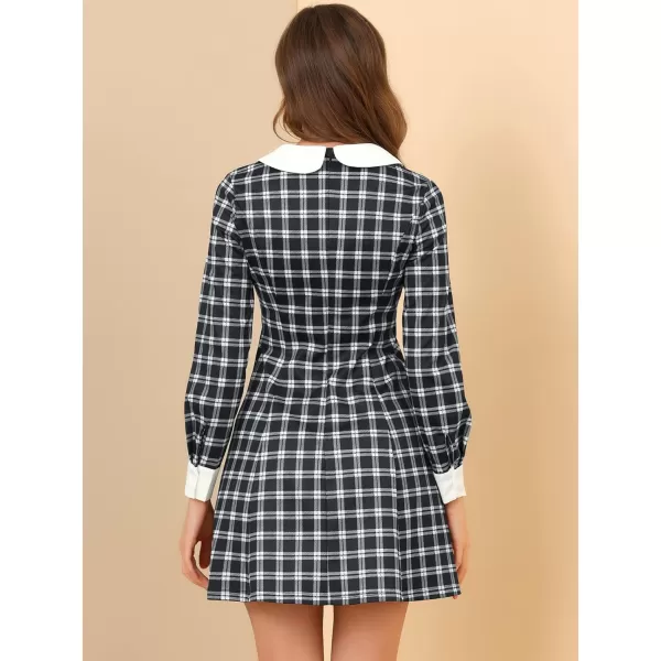 Allegra K Women's Christmas Peter Pan Collar Fit and Flare Mini Plaid Tartan Dress