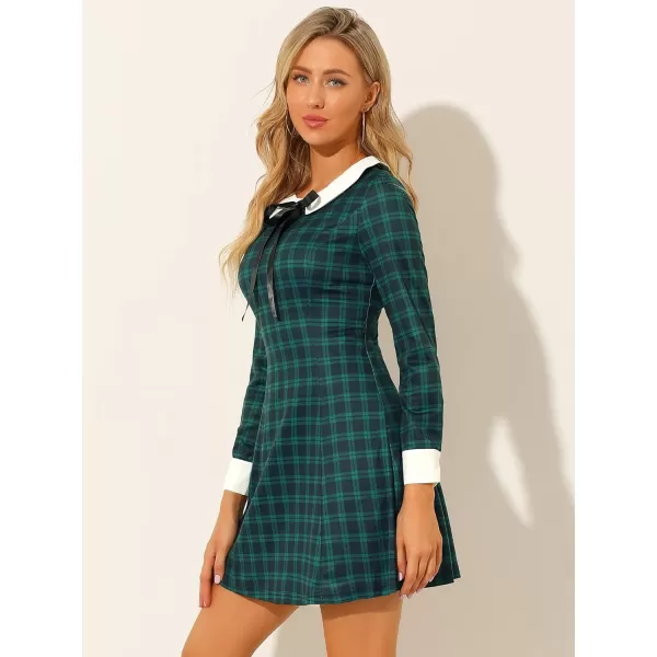 Allegra K Women's Christmas Peter Pan Collar Fit and Flare Mini Plaid Tartan Dress