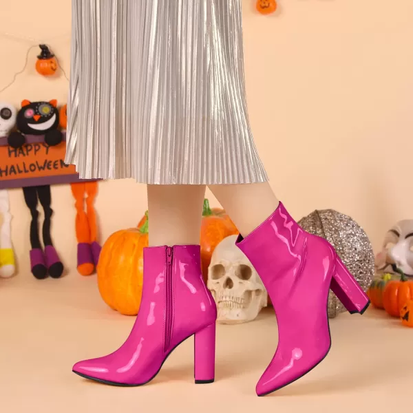 Allegra K Women's Chunky Heel Pointed Toe Zipper Ankle Boots