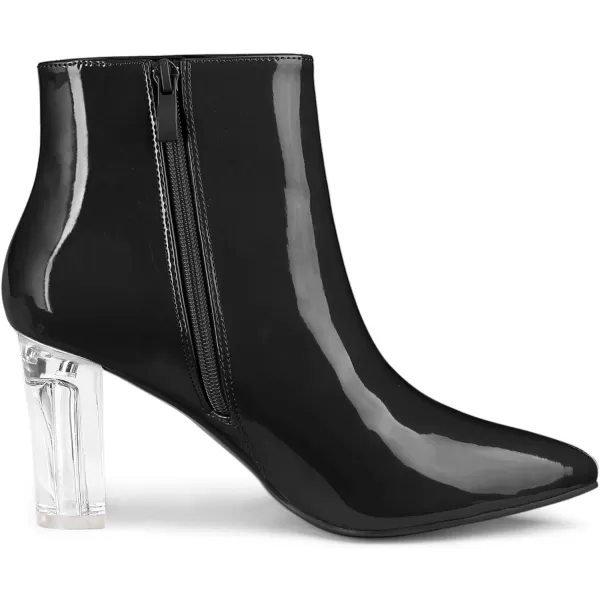 Allegra K Women's Clear Heel Pointed Toe Chunky Heels Ankle Boots