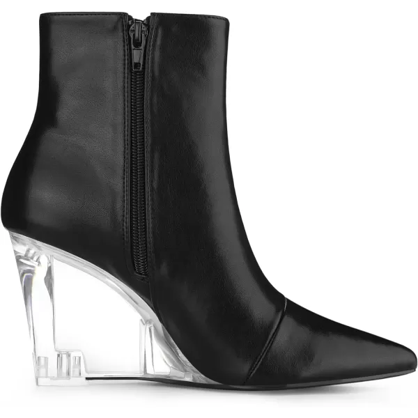 Allegra K Women's Clear Heel Pointed Toe Wedge Heels Ankle Boots