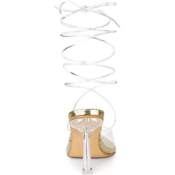 Allegra K Women's Clear Heels Lace Up Strappy Stiletto Transparent Heel Sandals