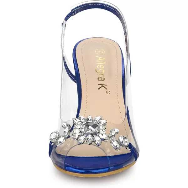 Allegra K Women's Clear Slingback Flower Rhinestone Peep Toe Heels Sandals