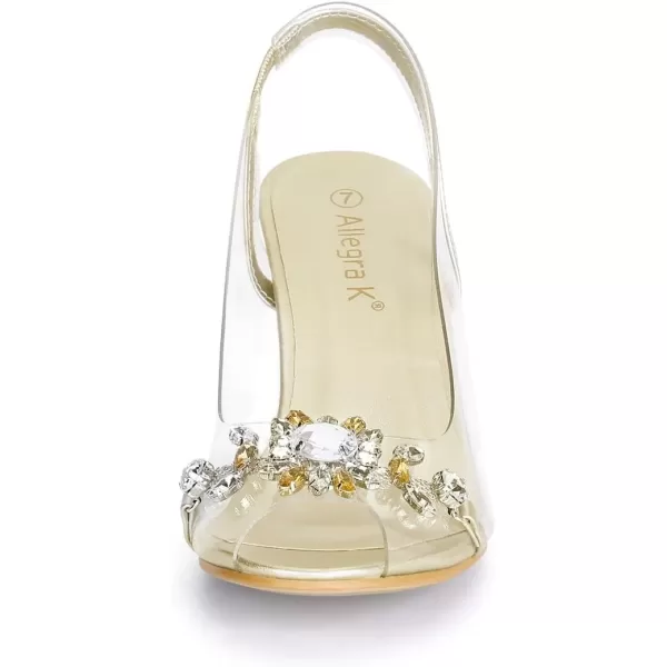 Allegra K Women's Clear Slingback Flower Rhinestone Peep Toe Heels Sandals