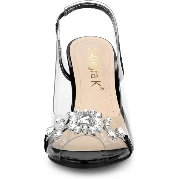 Allegra K Women's Clear Slingback Flower Rhinestone Peep Toe Heels Sandals