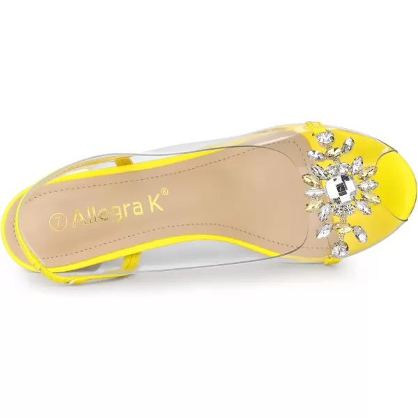 Allegra K Women's Clear Slingback Flower Rhinestone Peep Toe Heels Sandals