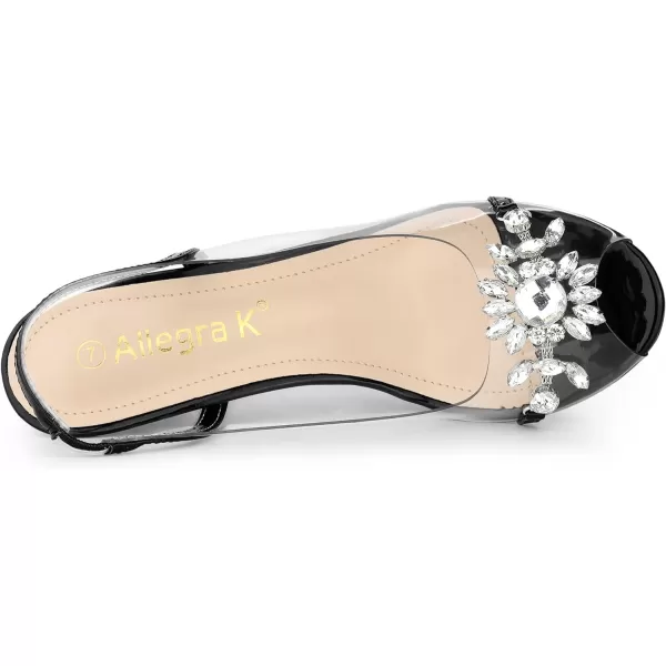 Allegra K Women's Clear Slingback Flower Rhinestone Peep Toe Heels Sandals